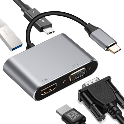 GERUI Adattatore USB C a HDMI VGA, 4 K a 30 Hz, adattatore multiporta USB C 4 in 1, PD 100 W, porta di ricarica USB 3.0 per MacBook/MacBook Pro/Air, Chromebook, HDTV