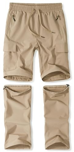 Boys Hiking Pants Kids Youth Zip Off Convertible Scout Pants 12-14Y Lightweight Quick Dry Outdoor Fishing Slim Fit Elastic Waist Khaki M