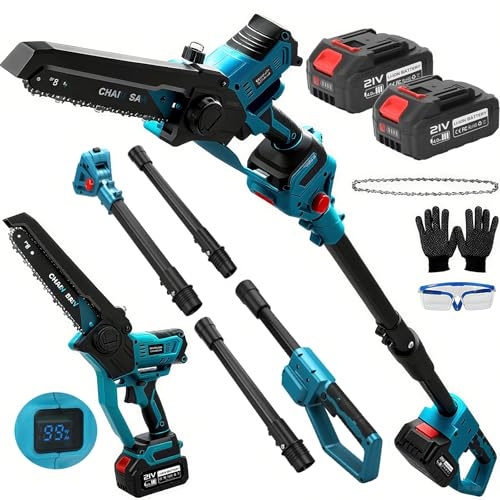 Kistrba 8 Zoll Akku Hochentaster Ast Kettensäge mit 8000mAh Akku, Bürstenlose Teleskop Kettensäge mit Verlängerungsstange, Arbeitshöhe bis zu 4,5m(Stangenlänge 2,5m), Ideal für Garten und Astschnitt