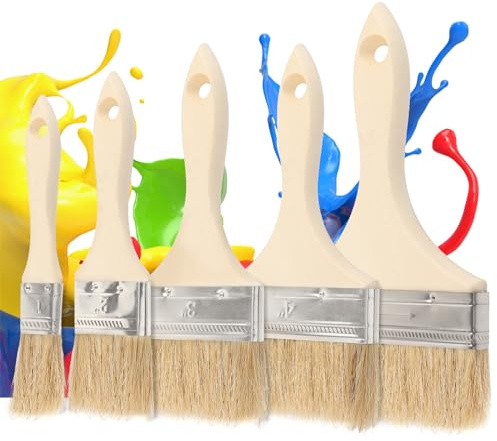 Paint Brush Set, 5 pcs Thick Fence Paint Brush, 1/2/3/4/6 in Masonry Paste Brushes with Wooden Handle for Painting, Varnishing, Staining, Wood, Wall, Door, Furniture