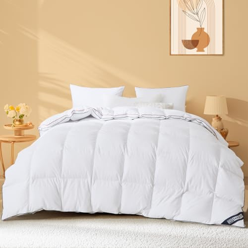 BedFabtasy Luxury Gusseted Feathers Down Duvet Single Size 10.5 Tog, 100% Organic Cotton Cover, 600TC, Breathable & Soft & Down Proof, Hotel Quality Single Size Quilt, All Season & Machine Washable