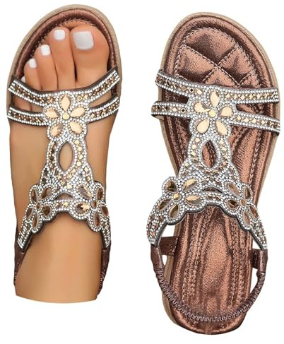 Glittersandaler damer platt strass, sandaletter silver damer festliga strandsandaler gummiband Slingback trekkingsandaler halkfria sommarskor bekväma strandskor sportiga semestersandaler