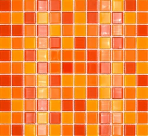 Mosaik kvadrat kristallblandning gul/orange/röd glasmosaik genomskinlig 3D kakelspegel, mosaiksten format: 25 x 25 x 4 mm, bågstorlek: 327 x 302 mm, 10 ark