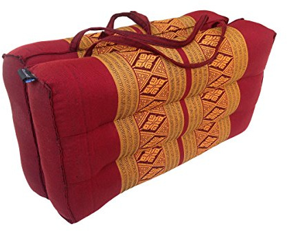 Traditional Thai Kapok Foldable Yoga Meditation Cushion with Carry Handle (Copper, Burgundy)