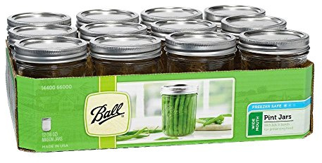 Ball Wide Mouth Pint 16-Ounce Glass Mason Jar with Lids and Bands, 12-Count