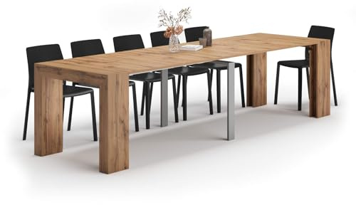 MOBILI FIVER, Angelica ausziehbarer Konsolentisch, 45(305) x90 cm, rustikale Eiche, Made In Italy