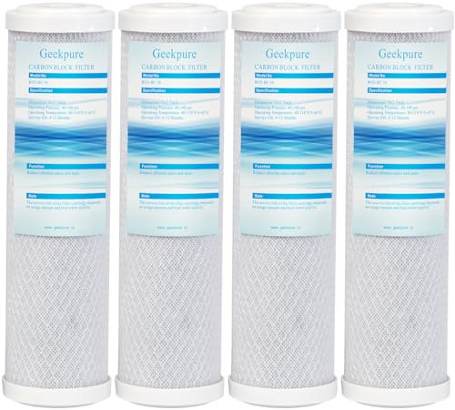 Geekpure Cartuccia filtro di ricambio per blocchi di carbonio da 10 pollici per sistema di filtrazione dell'acqua RO -2,5 x 10 - Confezione 4-5 micron