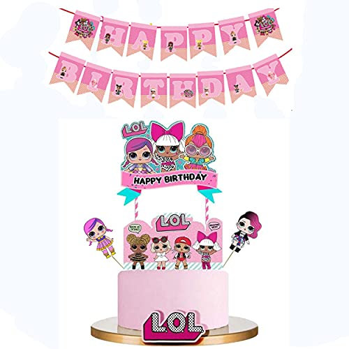 5 decorazioni per torta LOL con 2 striscioni per feste di compleanno, LOL e rosa, per ragazze, bambini e adulti