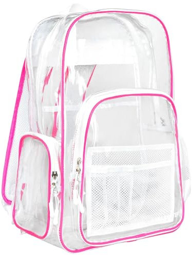Meister Sac à Dos Transparent Accès Total - Conforme aux Normes de Sécurité des Écoles et des Événements - Rose/Blanc