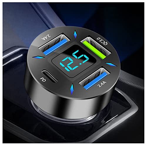 Car Charger 66W Super Fast Charging with USB PD&QC 3.0(Voltmeter&LED Lights) Universal Quick Charge for 12-24V Car Cigarette Lighter Plug,Compatible with iPhone 14 13 12,S22 S21 S20,iPad(Black)