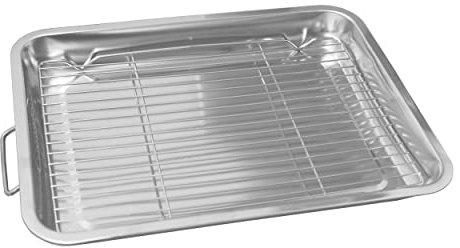New Size 25cm, 30cm, 35cm, 40cm Stainless Steel Roasting Tin Oven Baking Tray Grill Pan with Removable Rack Dishwasher Safe [25cm]