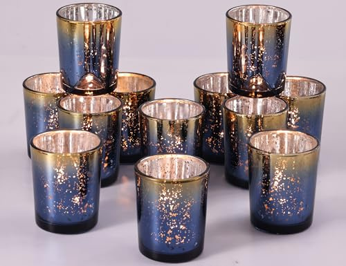 Volens Navy and Gold Party Decorations 12pcs Glass Votive Candle Holders