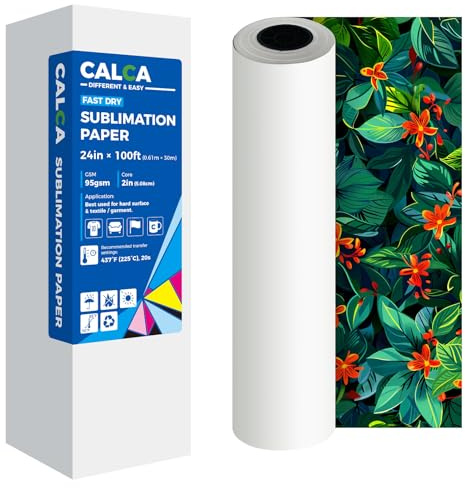 CALCA 24 inch Sublimation Paper Roll 24in x 100ft Fast Dry Dye Sublimation Paper Roll 2 Core 95gsm Heat Transfer Paper for E)*pson F570