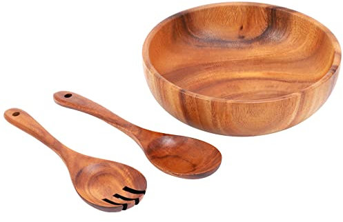 Moqqeu Wooden Salad Bowl-Large 9.4 Inch Wood Salad Wooden Bowl with Spoon, Can Be Used for Fruit, Salad