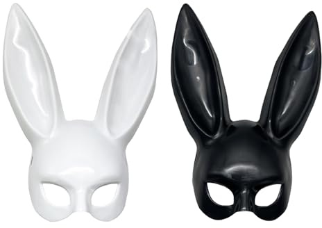 CHUNLINLAODA 2 piezas Máscara de conejito negro máscara negra para conejos máscaras de conejo media máscara de mujer con orejas de conejo accesorio para fiestas de Pascua Halloween (negro)