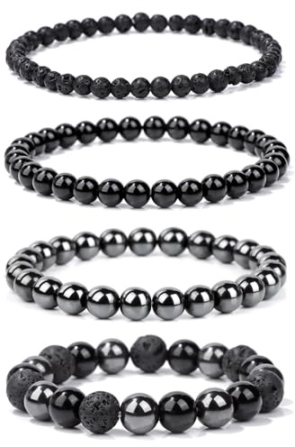 Aidenn Lavastein Armband Damen Naturstein Edelstein Perlenarmband Damen Obsidian Armband Heilsteine Armband Anti Stress Perlen armbander set,Handmade Schmuck Geschenk