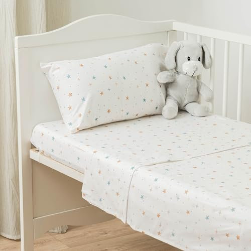 TRAMAS+ Juego Sábanas Cuna 50X80 100% algodón, Juego de sábanas para Bebe, Ropa de Cuna, Sábana Bajera, encimera y Funda de Almohada - Condie