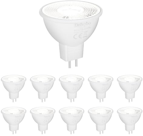 Dehobo MR16 LED Lampadine 6000K freddo Bianco - 12V Lampadine 500 Lumen 5W (Equivalente a 60 W) per Lampade Base GU5.3 Senza Sfarfallio Adatte per Faretti Soggiorno, Cucina, Pacco da 10