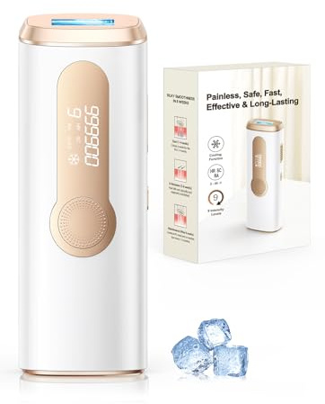 IPL Laser Hair Removal Device for Women & Men - Safe At-Home 45°F Ice-Cooling Contact for Painless & Long-Lasting Results, 86% Less Hair In 3 Weeks for Full Body & Face, Off-White