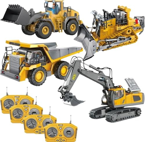 TIYEKAI Rc Construction Vehicles, Remote Control Excavator, Construction Rc Set of 4, Remote ControlConstruction Vehicle Set, Alloy Material,with Cool Lights and Sounds