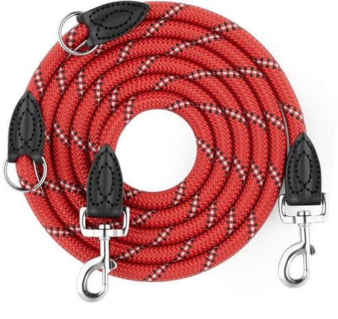 Aystkniet Laisse réglable de 2 m pour chiens de grande et moyenne taille, en nylon robuste, réfléchissant, avec 2 mousquetons, laisse polyvalente et laisse à bandoulière avec force de traction de 250