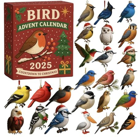 Nedräkningskalender – 2D fågeldekoration, 2025 platt träd hänge, semestersamlings displayset, vintersäsongsdekoration | shine adventskalender
