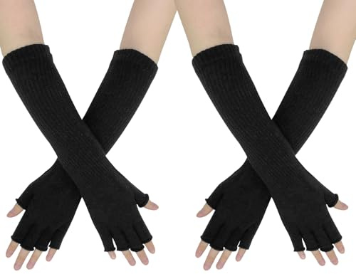 AffeGifts Armstulpen Gestrickt, 2 Paare Stulpen Arm Lange Gestrickte Halbfingerhandschuhe Handgelenk Warmer für Frauen Teen Girls Herbst Winter (Schwarz und Schwarz)