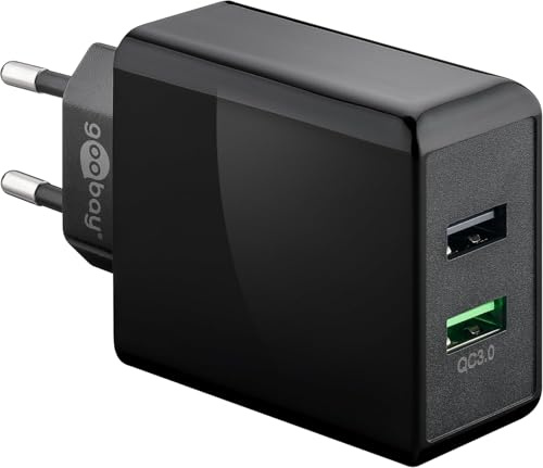 goobay 44956 2x USB Quick Charge (QC 3.0) Ladegerät 28W / Schnellladegerät lädt bis zu 4x schneller / Adapter für Iphone Ladekabel, Samsung Ladekabel und ander Smartphone / schwarz