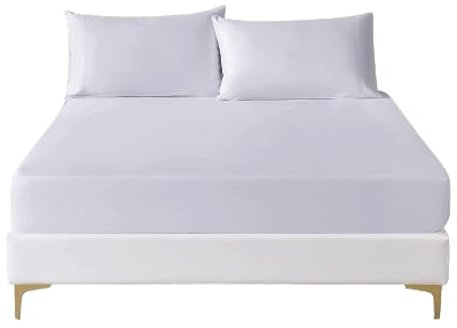 Funky Gadgets Deep Fitted Sheet King Size White 300 Thread Count 100% Egyptian Cotton King-Size Fitted Sheets 12inch/30cm Deep Fitted Sheets Kingsize Shrinkage Fade Resistant Bed Sheets No Pillowcase