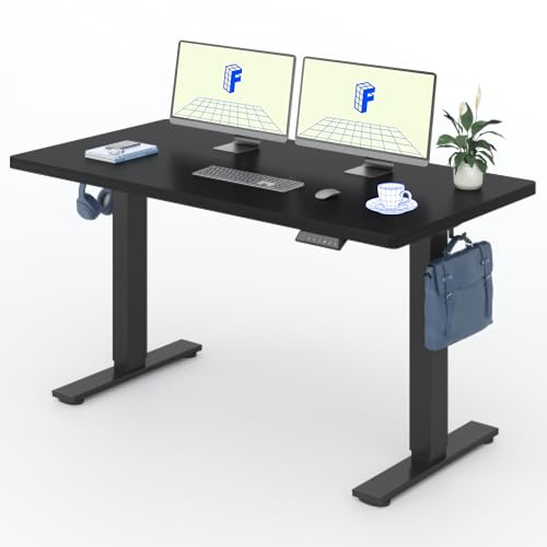 FLEXISPOT E1 Plus 140 * 80cm Electric Height Adjustable Standing Desk ONE PIECE Sit Stand Up Desk with Memory Smart Panel Backpack Hook, Home Office(Black Frame+ Black Desktop)