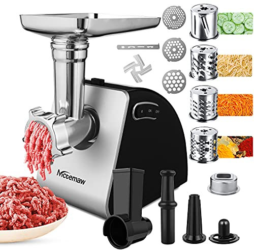 Nictemaw Picadora de Carne Eléctrica, 2000W Max,4 in 1 Salchicha y Máquina Picadora Carne,Máquina Hacer Galletas, Maquina Ensaladas,máquina cortar cubitos, Cuerpo Acero Inoxidable