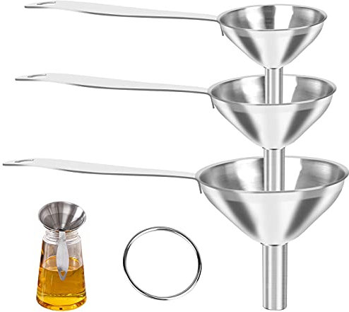 3 Pezzi Imbuto in Acciaio Inox, Imbuto per Cucina, Piccolo Imbuto con Manico per Il Trasferimento di Liquidi, Cambi d'Olio, Spezie in Polvere, 1,8 + 2,2 + 3 Pollici