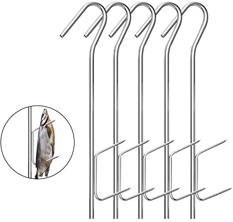 Ganchos de Acero Inoxidable para Carne, 5 Piezas Ganchos para Carne de Alta Resistencia, para Colgar Pescado Ahumado, Carne, Embutidos Etc, 21cm