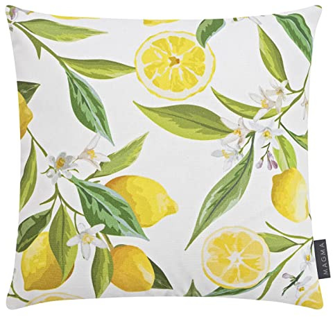 MAGMA Sommerliche Kissenhülle Kissenbezug mit vielen Zitronen Limonen Bedruckt Frucht Digitaldruck 40x40cm