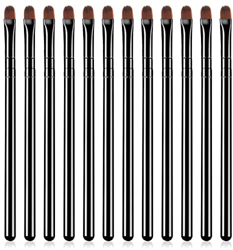 12 Stück Lippenpinsel Kleiner Make-up Pinsel Flacher Concealer Pinsel Kunstfaser Augenbrauen Pinsel Foundation Pinsel zum Mischen von Lidschatten Liner (schwarz)