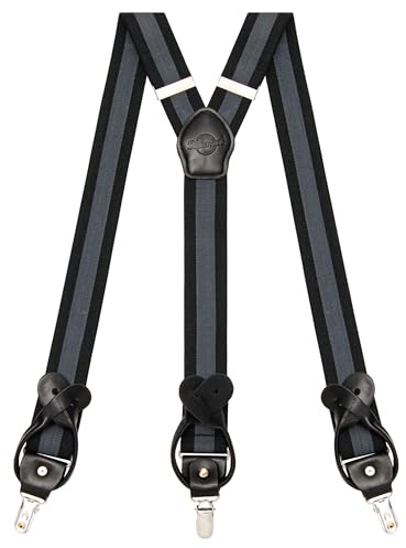 Kohentact Suspenders for Men Fully Adjustable 1.4in Y-Back Convertible End with Clips + 6 Buttons