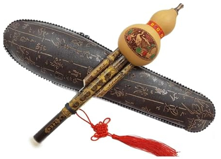 Trärörsinstrument, nationella musikinstrument Kinesisk handgjord Hulusi bambu kalebass Cucurbit Flöjt Etniskt musikinstrument for nybörjare musikälskare med packbox(C Key)