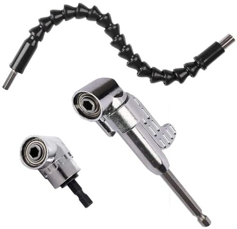 Zythrem 105 Degree Right Angle Drill Adapter Hex Shank Screwdriver Angled Bit Holder Power Drill Tool and Flexible Angle Extension Bit Kit for Tight Corner Workspace