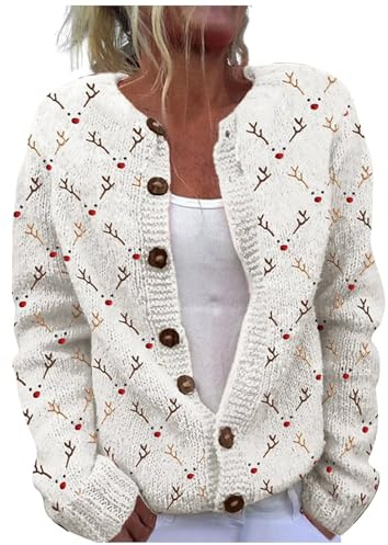 YIzdegg Cardigan Femme Long Manches Longues Hiver Col V Femme Multicolore Pull En Laine Tricoté Cardigan Casual Pull Hiver Chaud Hauts Avec Boutons Christmas Cardigans Enroulés Vestes Douce Épaisse