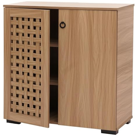 Mendler Kommode HWC-N87, Sideboard Schrank Anrichte, 3D-Flecht-Design 2 Türen 3 Staufächer Soft-Close, 82x80x37cm - braun