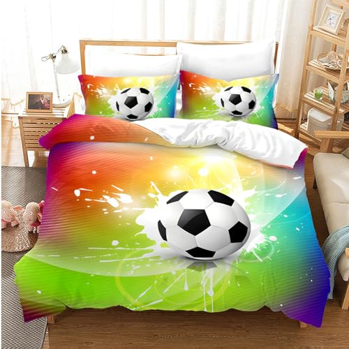 NPCEED Juego de ropa de cama infantil de 135 x 200 cm con diseño de fútbol, 3D de fútbol, funda nórdica para niños, niños, adolescentes, 135 x 200 cm, B