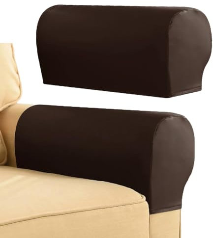 Soft PU Leather Armrest Cover, Scratch Resistant Arm Caps, Waterproof Furniture Armrest Protector for Armchair Couch Recliner, Pack of 2 (Dark brown)