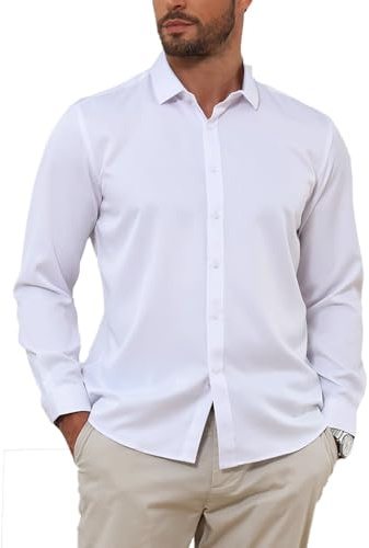 Halfword Camisas Formal Hombre Manga Larga Negocios Botones Elegantes Vestir Casual Boda Regular Fit