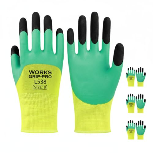 Safety Work Gloves, Latex Rubber Coated, Size 8, for Construction, Gardening, Warehouse, Assembly (3)