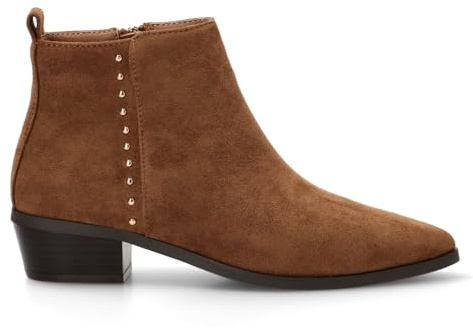 Etika Botines Camperos de Tacón Bajo para Mujer, Bota Estilo Cowboy con Tachuelas y Tacón Cubano de 4cm, Cierre con Cremallera, Modelo 110551 Camel - 36
