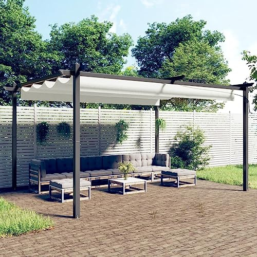Pabellón de Jardín con Techo Retráctil, Estructura de Acero, Tela Resistente UV e Impermeable, Diseño Moderno y Plegable, Terraza, Jardín o Exteriores, Crema, Dimensiones 4x3x2.2 m