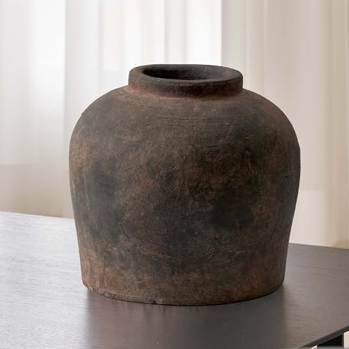 LB2 Brown Ceramic Large Vase, 11 Tall Zen Style vase, Terra Cotta Pitcher, Distressed Farmhouse Decor, Pottery Decorative Flower for Home Decor (B - Brown 11)