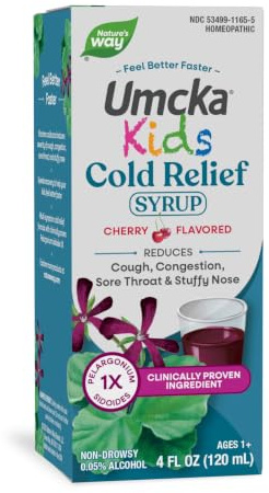 Nature's Way Umcka Coldcare Children's Cherry Syrup, 4-ounce | Cherry-Flavored, Multi-Symptom Formula, Reduces Cough, Congestion, Sore Throat, And Stuffy Nose; Non-Drowsy, for Ages 1+
