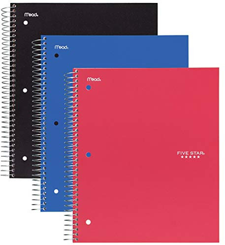 Fem stjärnor spiralanteckningsbok, 1 ämne, 100 linjerade ark för högskola Basic Colors