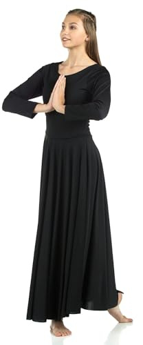Danzcue Womens Praise Loose Fit Full Length Long Sleeve Dance Dress, Black, X-Large